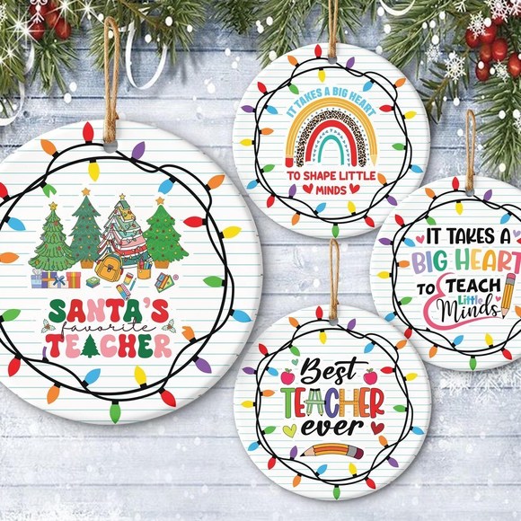 Glitter Rainbow Ornament Png Custom Teacher Christmas Ornament - Picture 1 of 4
